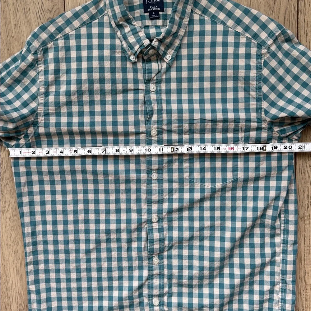 J Crew Slim Untucked Flex Washed Green Gingham Button Down Shirt Men’s Large